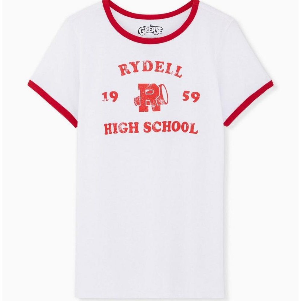TORRID GREASE RYDELL HIGH CLASSIC FIT RINGER TEE SIZE 4